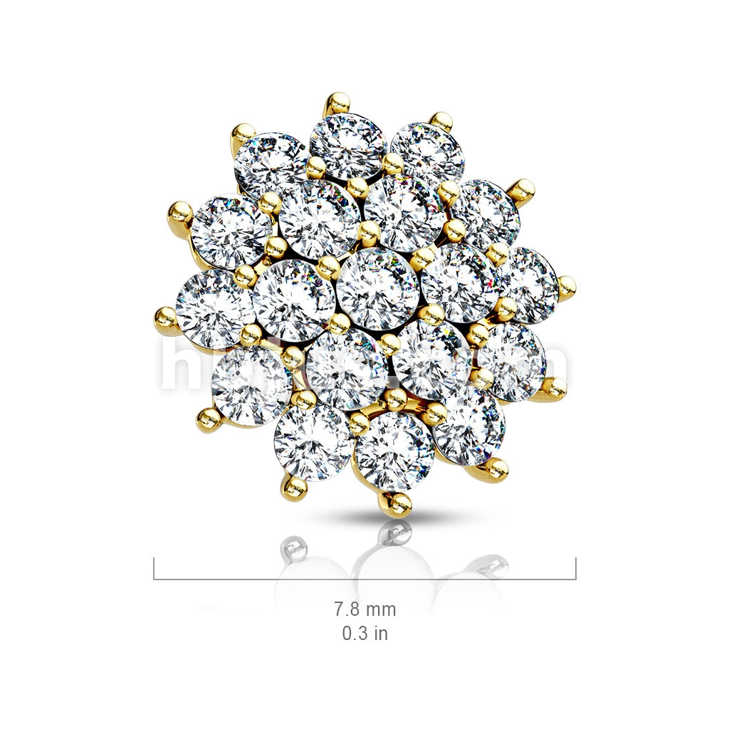 316L Surgical Steel CZ Paved Sunburst Internally Threaded Dermal Tops - Image 6