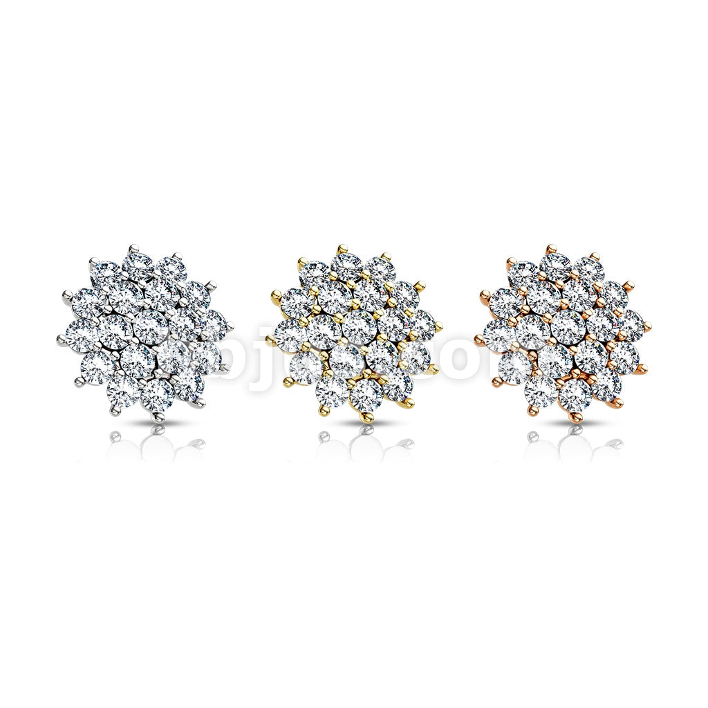 316L Surgical Steel CZ Paved Sunburst Internally Threaded Dermal Tops - Image 7
