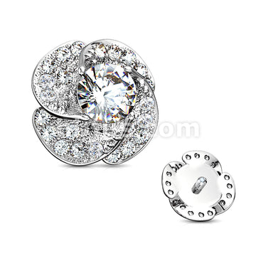 316L Surgical Steel CZ Paved and Round CZ Center Rose Blossom... - Image 3