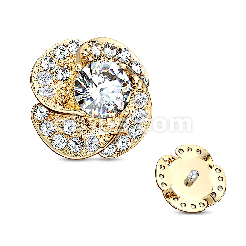 316L Surgical Steel CZ Paved and Round CZ Center Rose Blossom... - Image 4