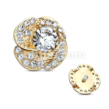 316L Surgical Steel CZ Paved and Round CZ Center Rose Blossom... - Image 4