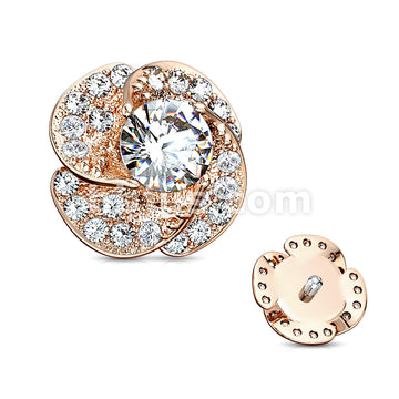 316L Surgical Steel CZ Paved and Round CZ Center Rose Blossom... - Image 5