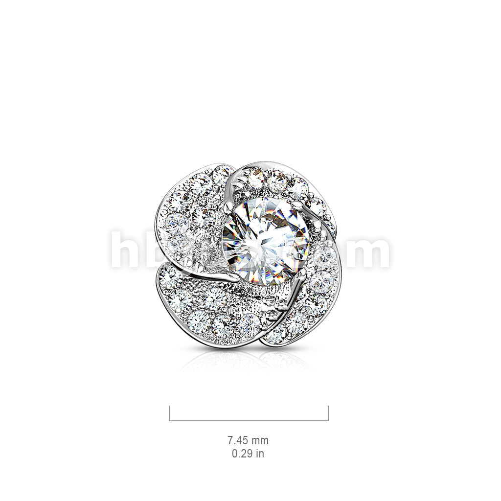316L Surgical Steel CZ Paved and Round CZ Center Rose Blossom... - Image 6