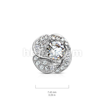 316L Surgical Steel CZ Paved and Round CZ Center Rose Blossom... - Image 6