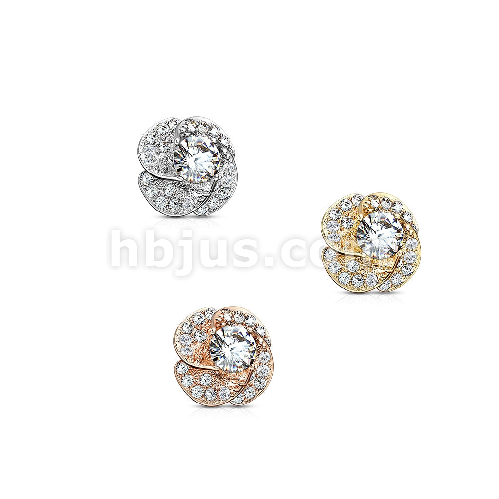 316L Surgical Steel CZ Paved and Round CZ Center Rose Blossom... - Image 7
