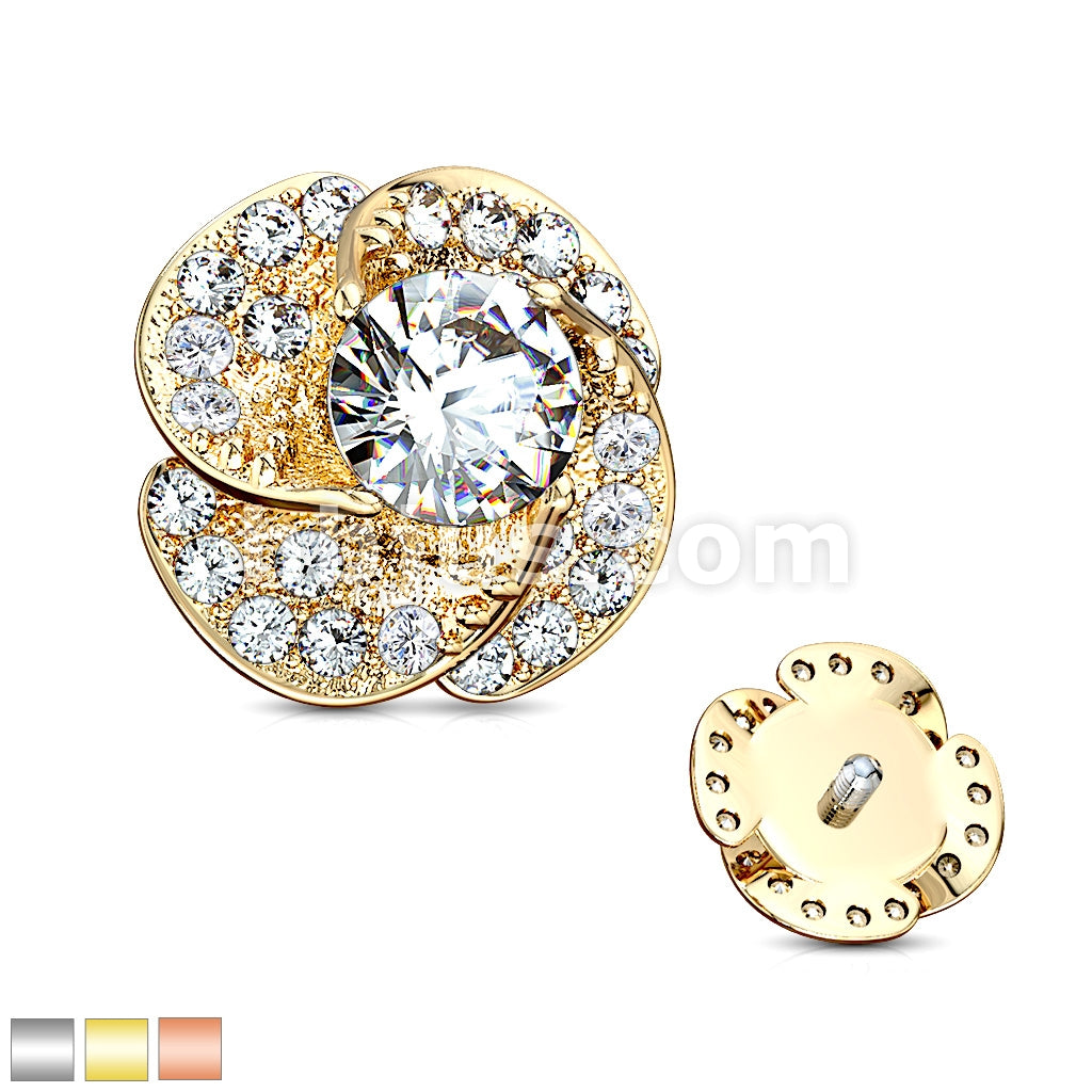 316L Surgical Steel CZ Paved and Round CZ Center Rose Blossom... - Image 2