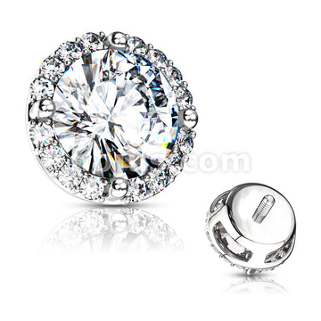 316L Surgical Steel Round Prong Set CZ Center with CZ Around Internal... - Image 3