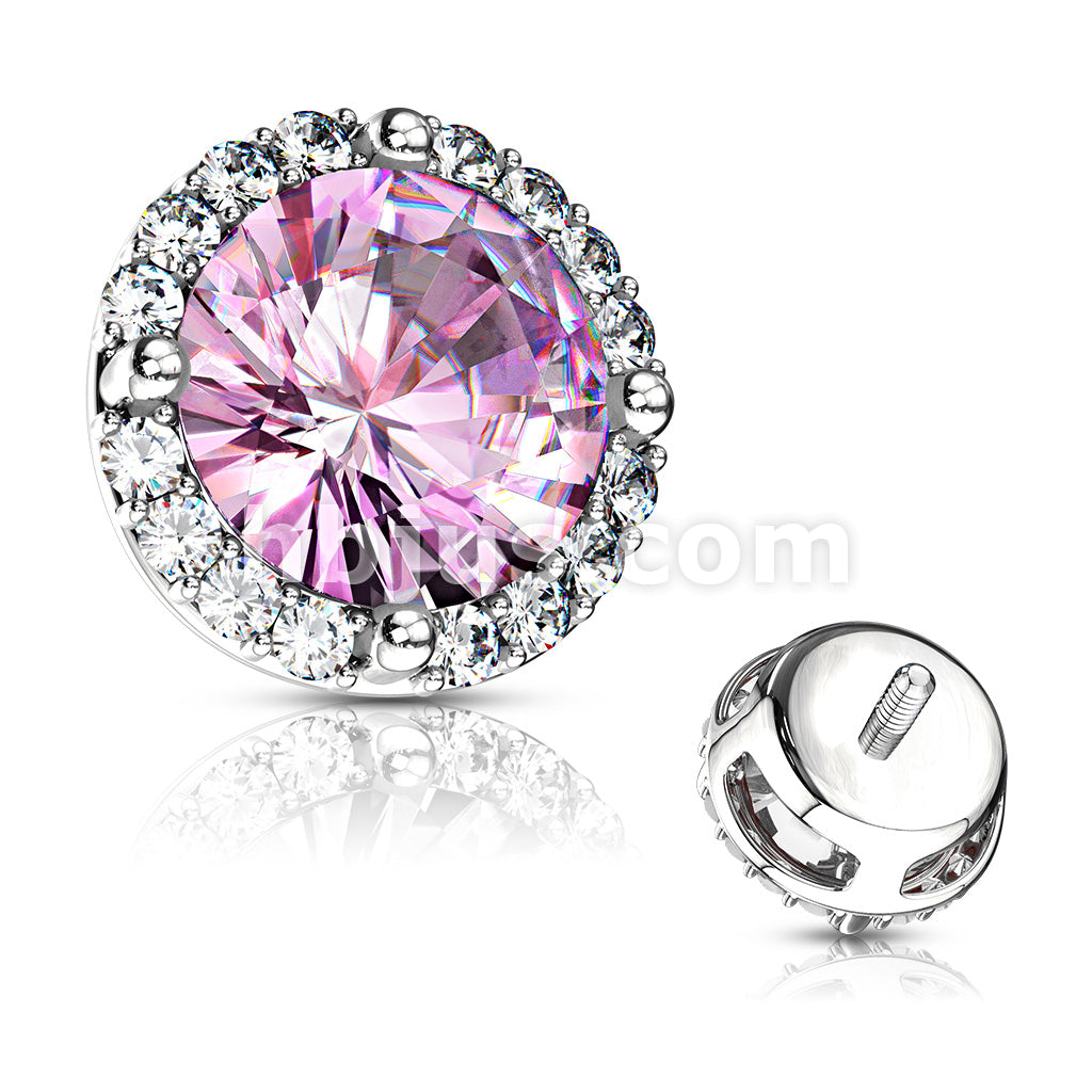 316L Surgical Steel Round Prong Set CZ Center with CZ Around Internal... - Image 4