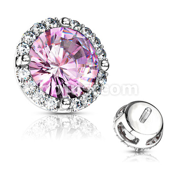 316L Surgical Steel Round Prong Set CZ Center with CZ Around Internal... - Image 4