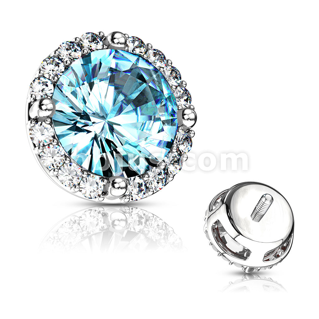 316L Surgical Steel Round Prong Set CZ Center with CZ Around Internal... - Image 5