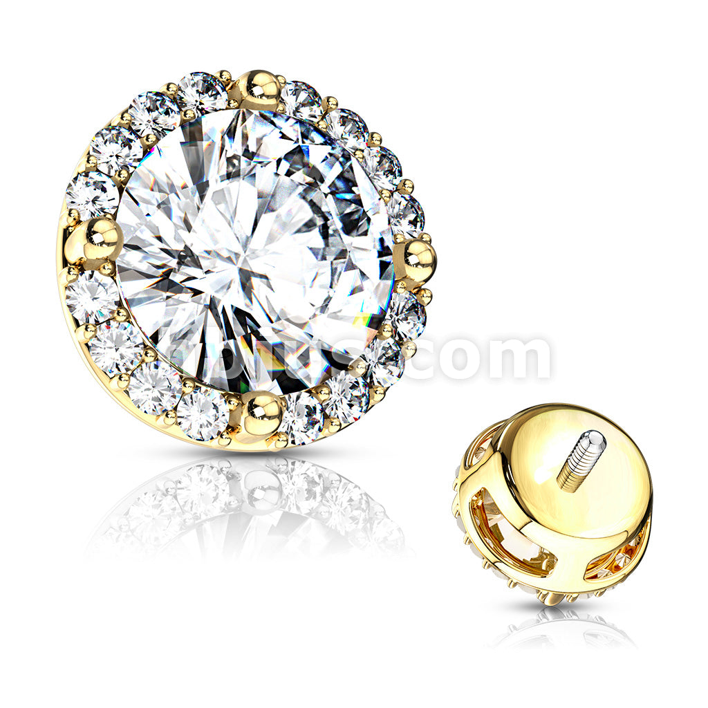 316L Surgical Steel Round Prong Set CZ Center with CZ Around Internal... - Image 6