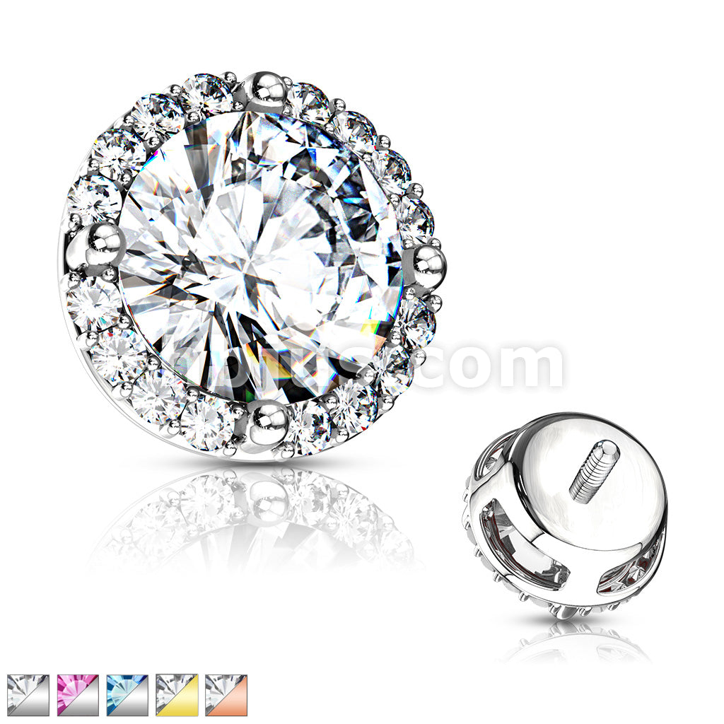 316L Surgical Steel Round Prong Set CZ Center with CZ Around Internal... - Image 2