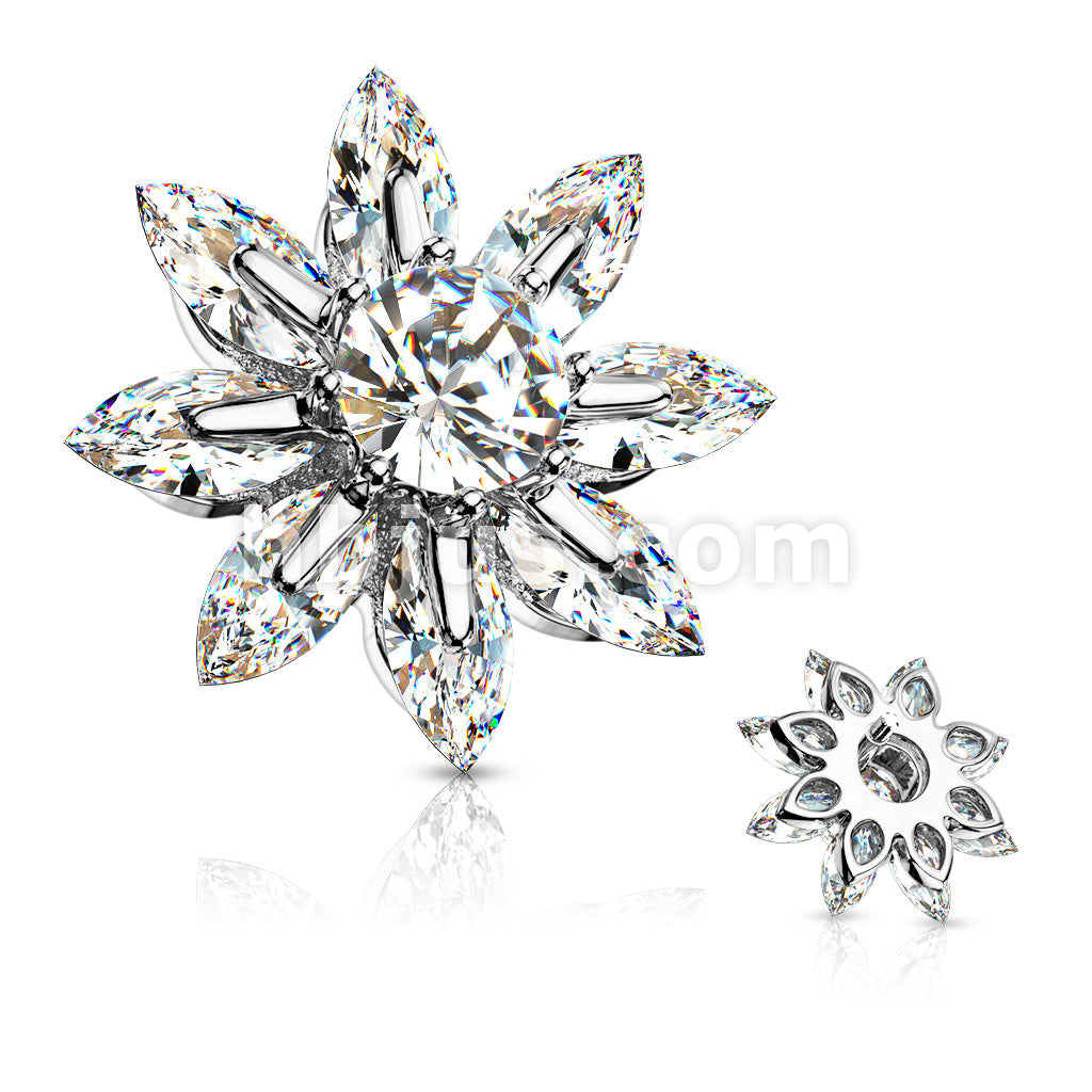 316L Surgical Steel Round CZ Centered Marquise CZ Petal Flower Dermal... - Image 3