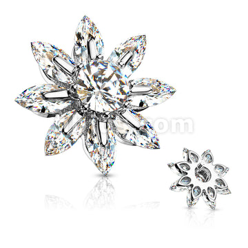 316L Surgical Steel Round CZ Centered Marquise CZ Petal Flower Dermal... - Image 3
