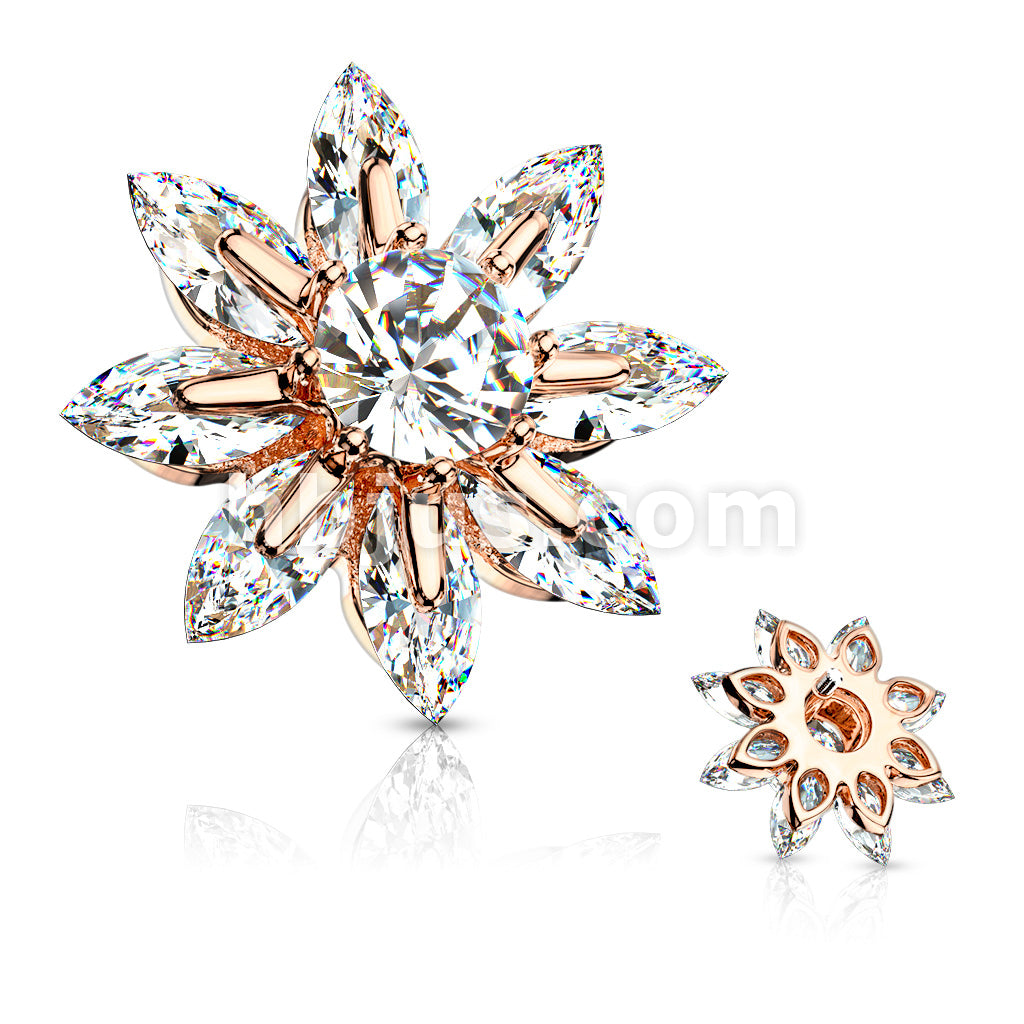 316L Surgical Steel Round CZ Centered Marquise CZ Petal Flower Dermal... - Image 5