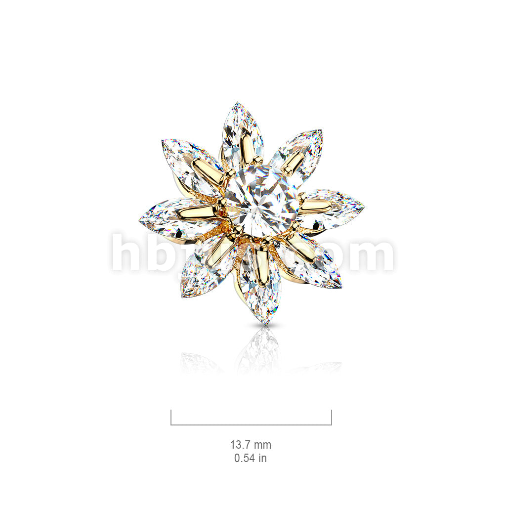 316L Surgical Steel Round CZ Centered Marquise CZ Petal Flower Dermal... - Image 6