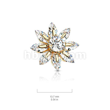 316L Surgical Steel Round CZ Centered Marquise CZ Petal Flower Dermal... - Image 6