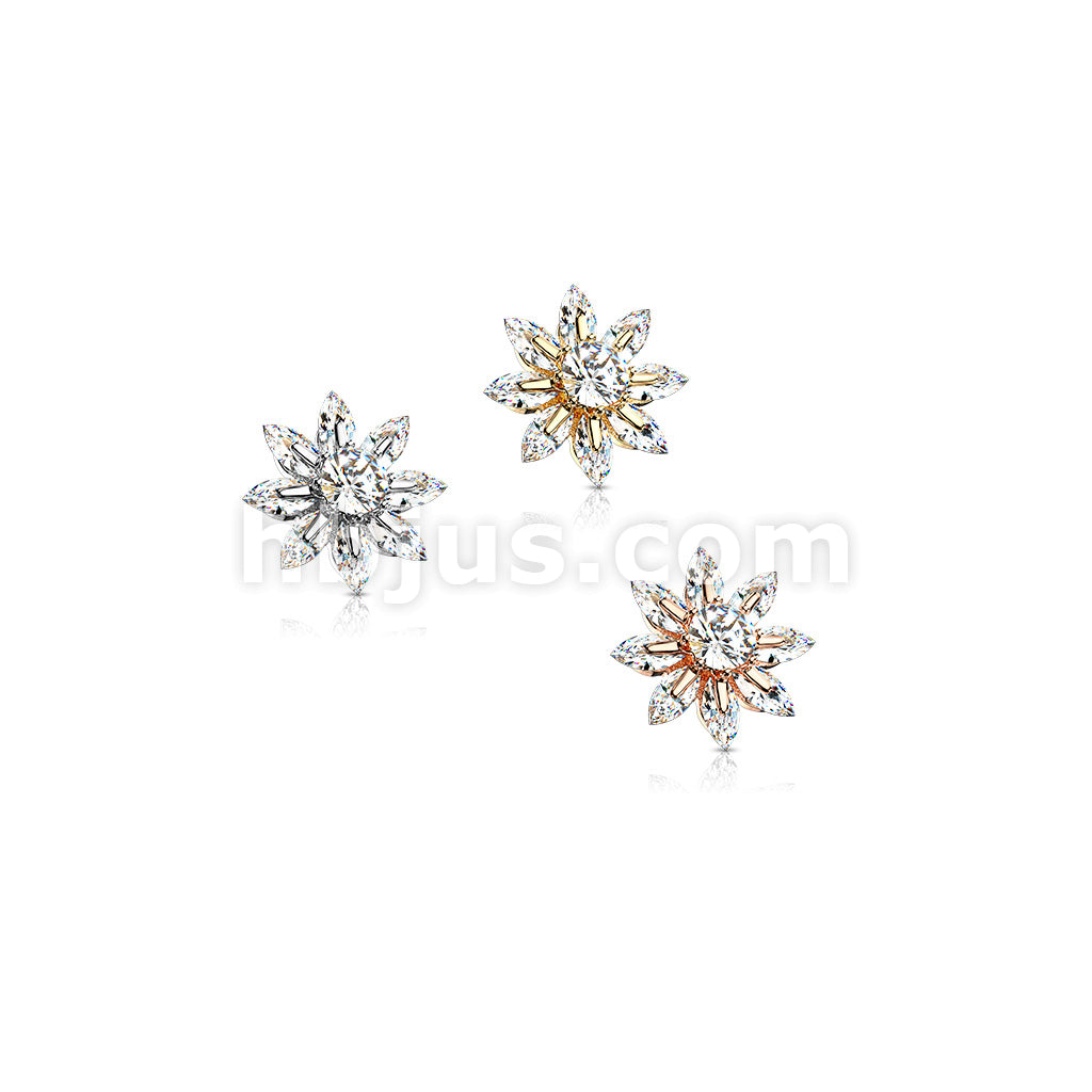 316L Surgical Steel Round CZ Centered Marquise CZ Petal Flower Dermal... - Image 7