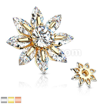 316L Surgical Steel Round CZ Centered Marquise CZ Petal Flower Dermal... - Image 2