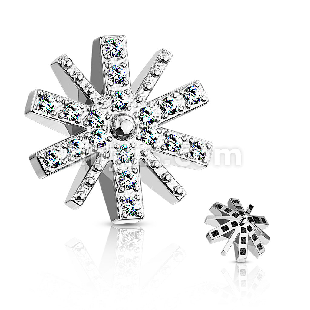 316L Surgical Steel CZ Paved Snow Flake Inteernal Thread Dermal Anchor Top - Image 3