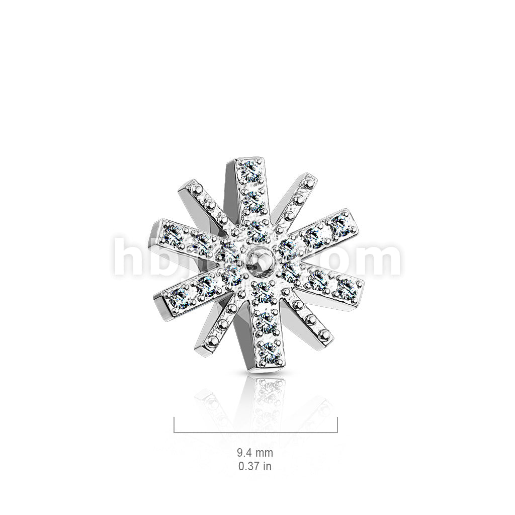 316L Surgical Steel CZ Paved Snow Flake Inteernal Thread Dermal Anchor Top - Image 6