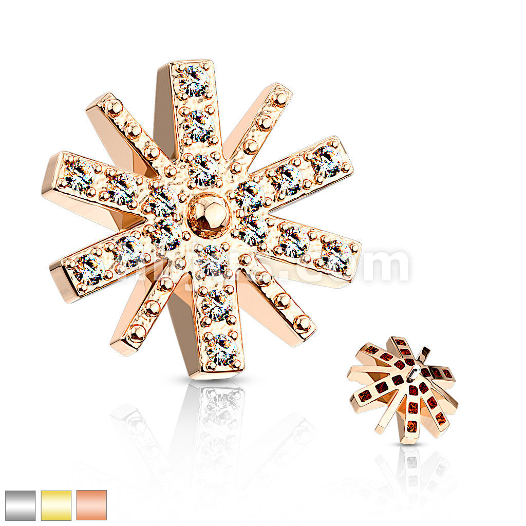 316L Surgical Steel CZ Paved Snow Flake Inteernal Thread Dermal Anchor Top - Image 2