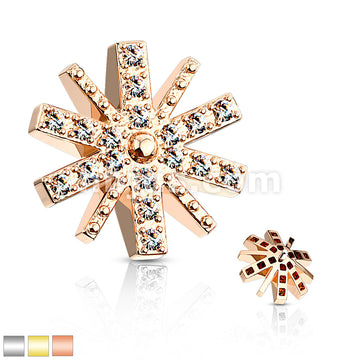 316L Surgical Steel CZ Paved Snow Flake Inteernal Thread Dermal Anchor Top - Image 2