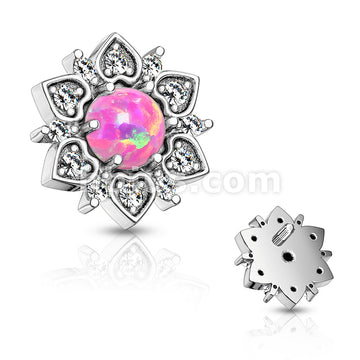 316L Surgical Steel CZ Flower With Opal Center Internally Threaded... - Image 6
