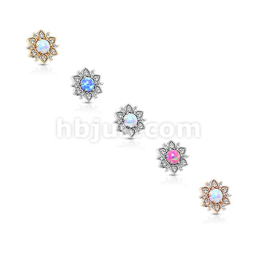 316L Surgical Steel CZ Flower With Opal Center Internally Threaded... - Image 9