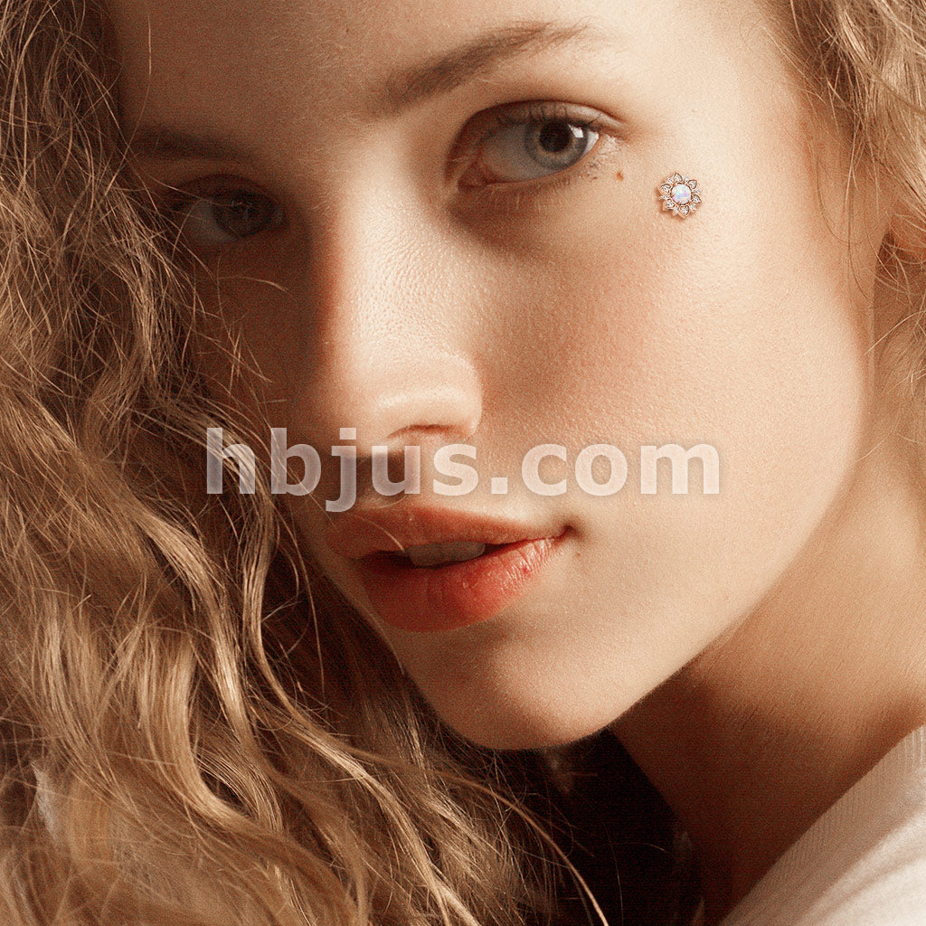 316L Surgical Steel CZ Flower With Opal Center Internally Threaded... - Image 10