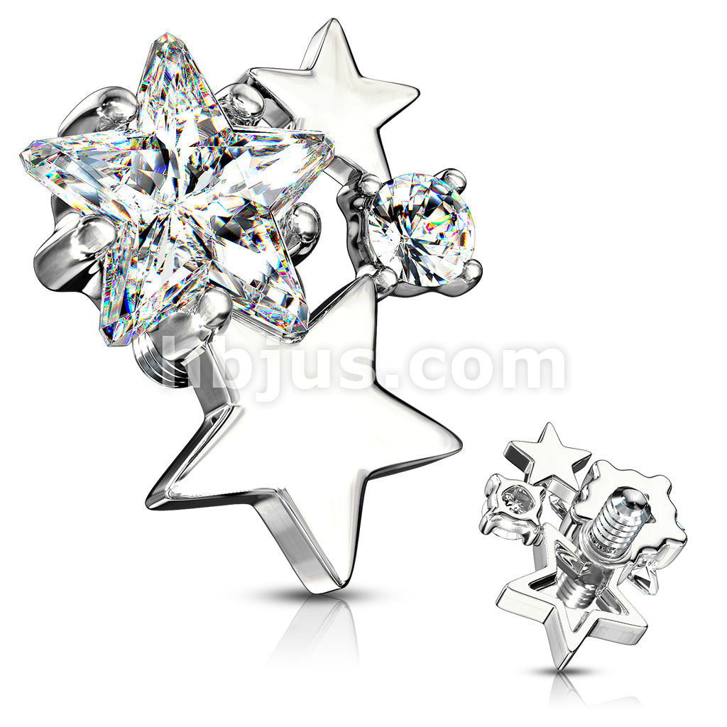 316L Surgical Steel CZ Cluster Stars Internally Threaded Dermal Anchor Tops - Image 3