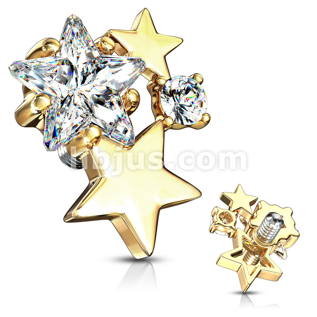 316L Surgical Steel CZ Cluster Stars Internally Threaded Dermal Anchor Tops - Image 4