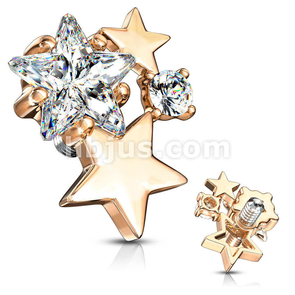 316L Surgical Steel CZ Cluster Stars Internally Threaded Dermal Anchor Tops - Image 6