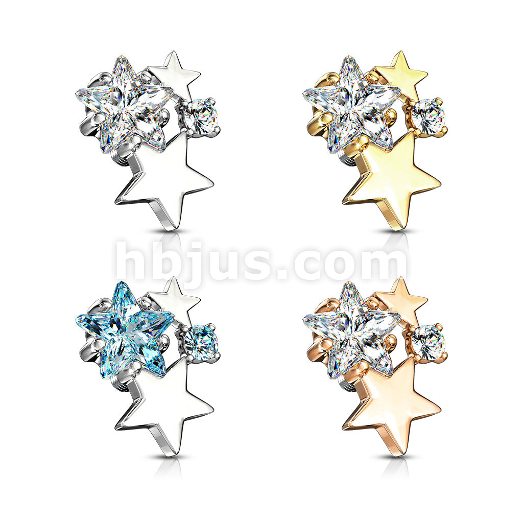 316L Surgical Steel CZ Cluster Stars Internally Threaded Dermal Anchor Tops - Image 8