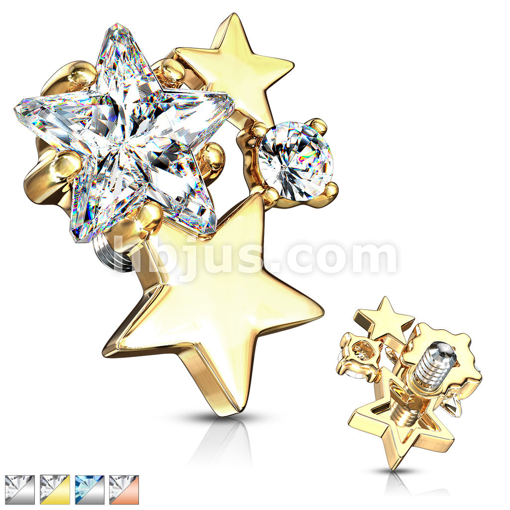 316L Surgical Steel CZ Cluster Stars Internally Threaded Dermal Anchor Tops - Image 2