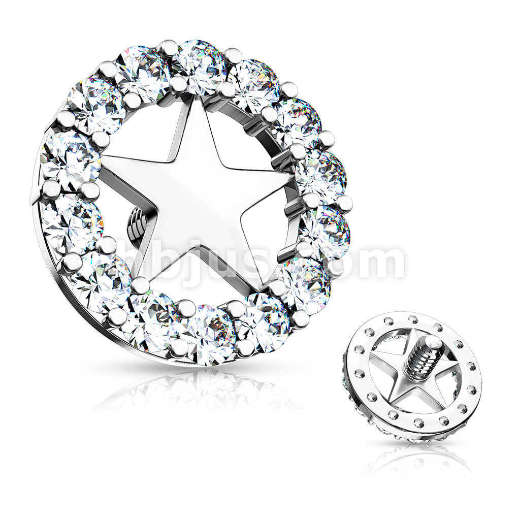 316L Surgical Steel CZ Paved Circle Outlined Star Center Internal... - Image 3
