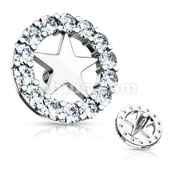 316L Surgical Steel CZ Paved Circle Outlined Star Center Internal... - Image 3