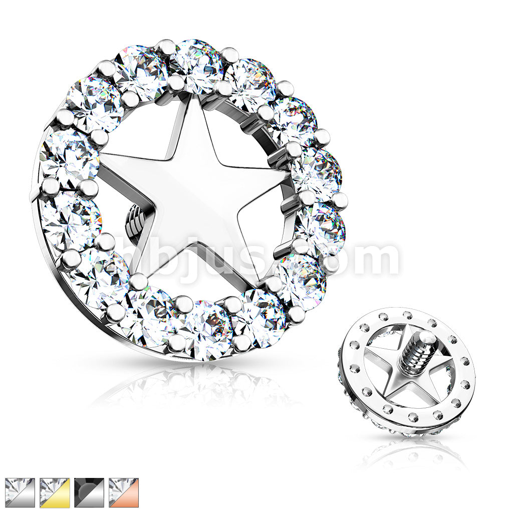 316L Surgical Steel CZ Paved Circle Outlined Star Center Internal... - Image 2