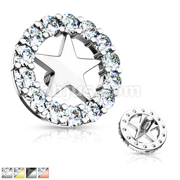 316L Surgical Steel CZ Paved Circle Outlined Star Center Internal... - Image 2