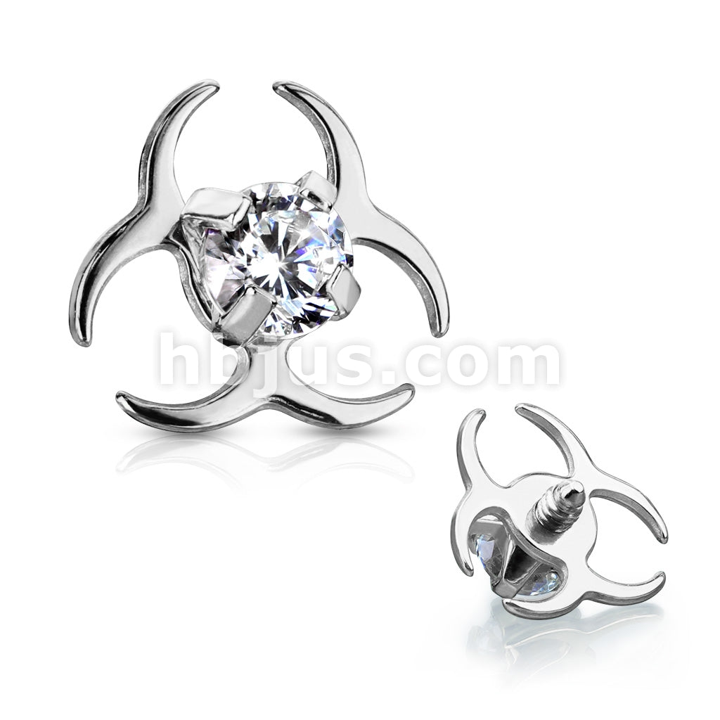 Clear CZ Centered Biohazard Symbol Internally Threaded 316L Surgical... - Image 2
