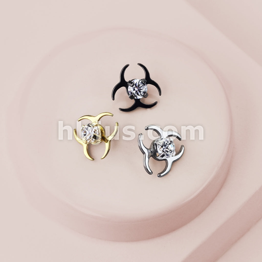 Clear CZ Centered Biohazard Symbol Internally Threaded 316L Surgical... - Image 7