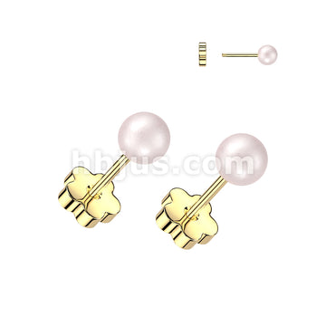 Pair of 316L Surgical Steel Pearl Earring Studs With Flower Screw Back - Image 2