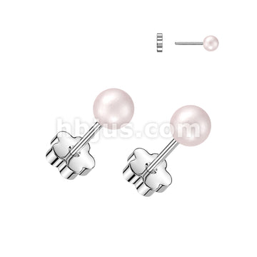 Pair of 316L Surgical Steel Pearl Earring Studs With Flower Screw Back - Image 4