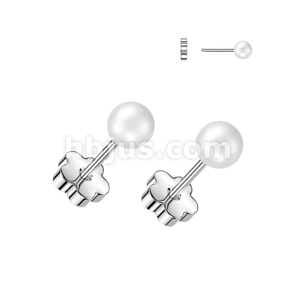 Pair of 316L Surgical Steel Pearl Earring Studs With Flower Screw Back - Image 5