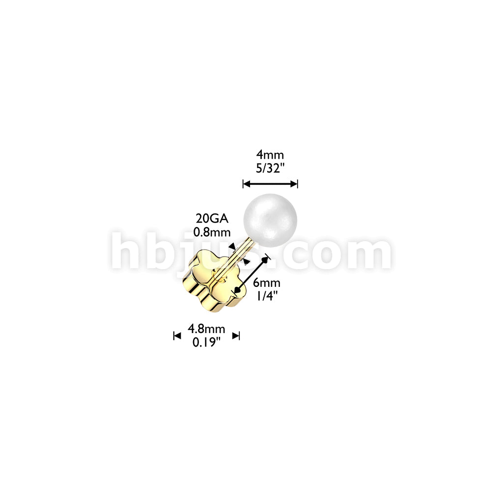 Pair of 316L Surgical Steel Pearl Earring Studs With Flower Screw Back - Image 6