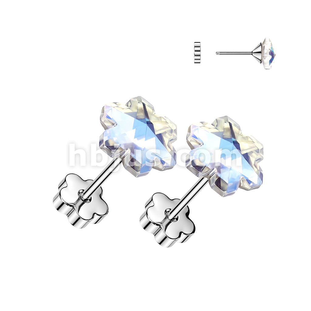 316L Surgical Steel Pair of 316L Flower Aurora Borealis CZ Earring... - Image 2