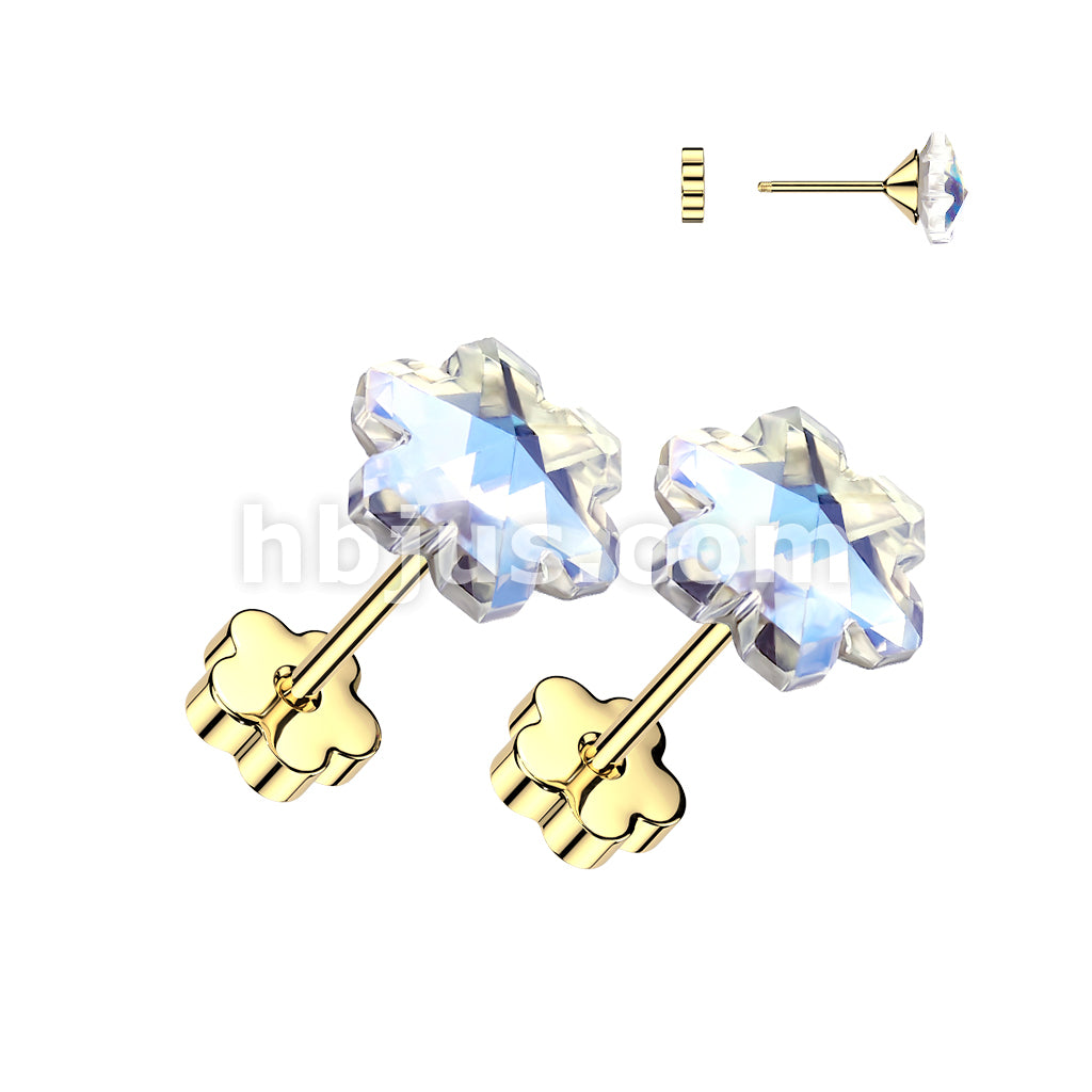 316L Surgical Steel Pair of 316L Flower Aurora Borealis CZ Earring... - Image 3