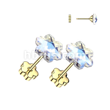 316L Surgical Steel Pair of 316L Flower Aurora Borealis CZ Earring... - Image 3