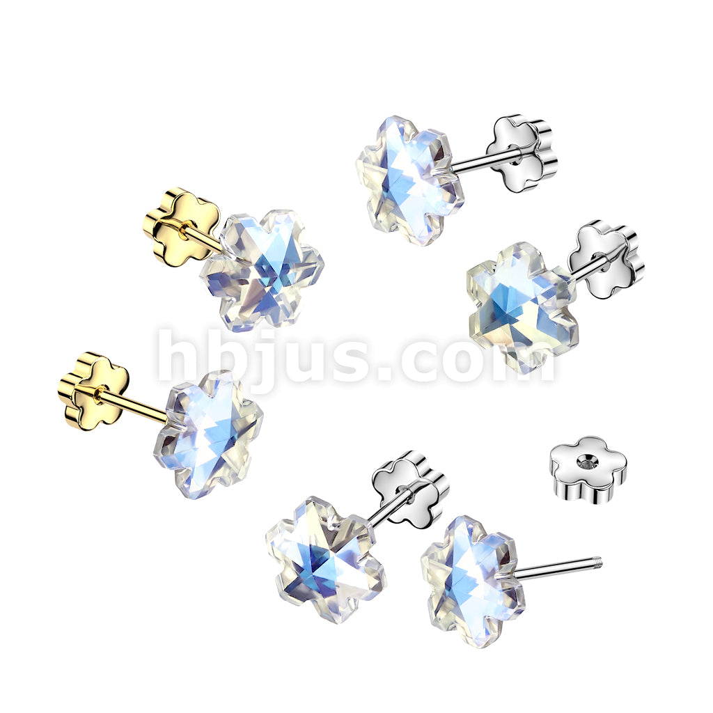 316L Surgical Steel Pair of 316L Flower Aurora Borealis CZ Earring...