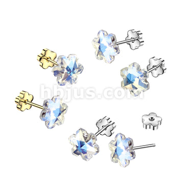316L Surgical Steel Pair of 316L Flower Aurora Borealis CZ Earring...